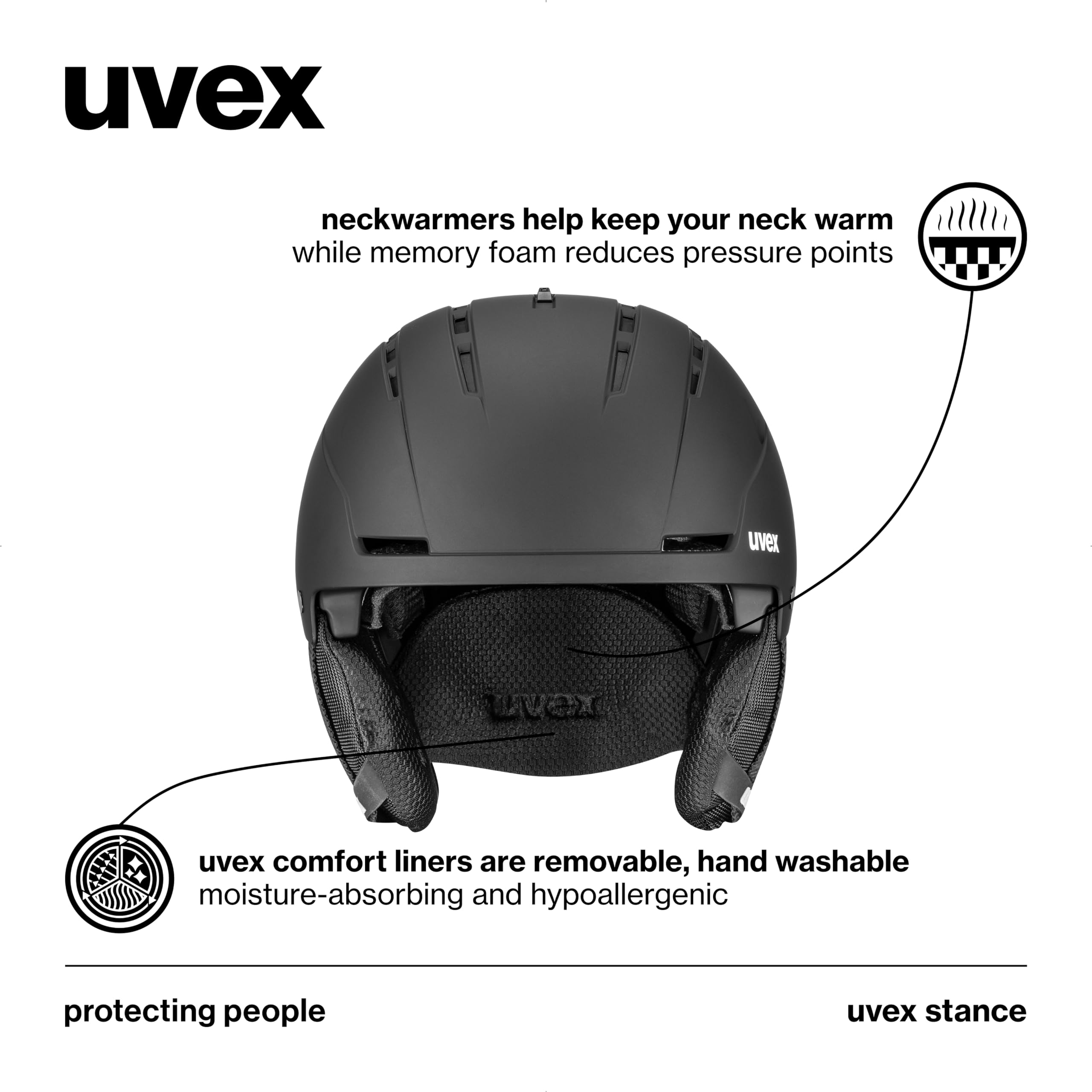 uvex Unisex-Adult, stance ski helmet, black matt, 58-62 cm